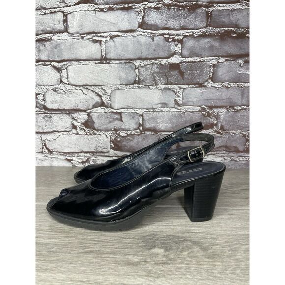 Ara Black Patent Leather Peep Toe Strap Pump Heels Women Sz 8.5M US/39EU - Picture 1 of 16